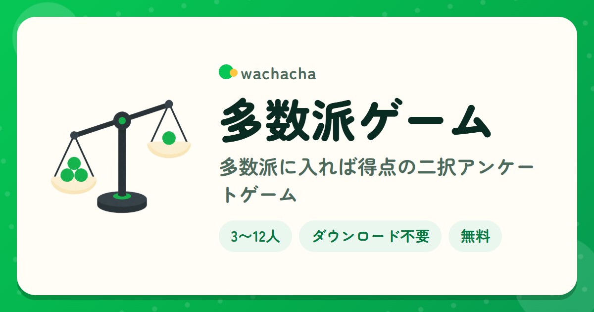 多数派ゲーム。多数派に入れば得点の二択アンケートゲーム。3〜12人、5分くらい