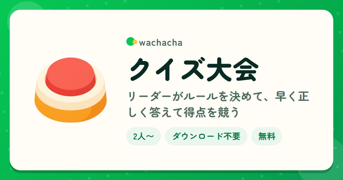 クイズ大会。リーダーがルールを決めて、早く正しく答えて得点を競う。2人〜、15分くらい