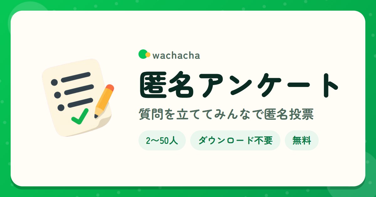 匿名アンケート。質問を立ててみんなで匿名投票。2〜50人、5分くらい